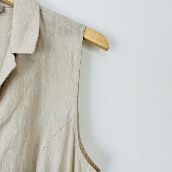 Hobbs Beige Linen Blend Sleeveless Tie Waist Button Up Shirt Dress UK 14 - Picture 3 of 16